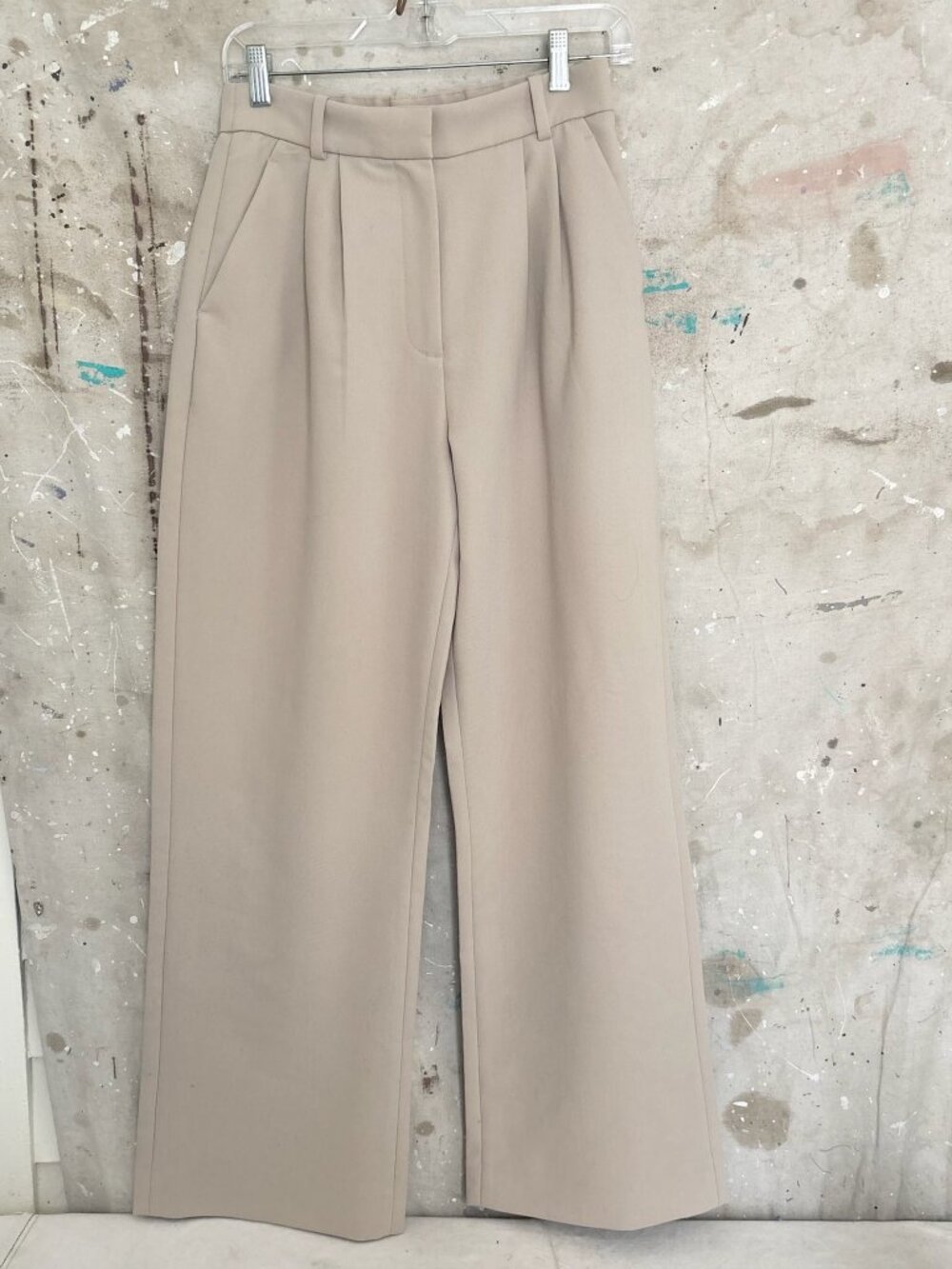 Abercrombie & Fitch Sloane Tailored Wide Leg Pleated Pants Curve Love, Cream - Picture 3 of 5